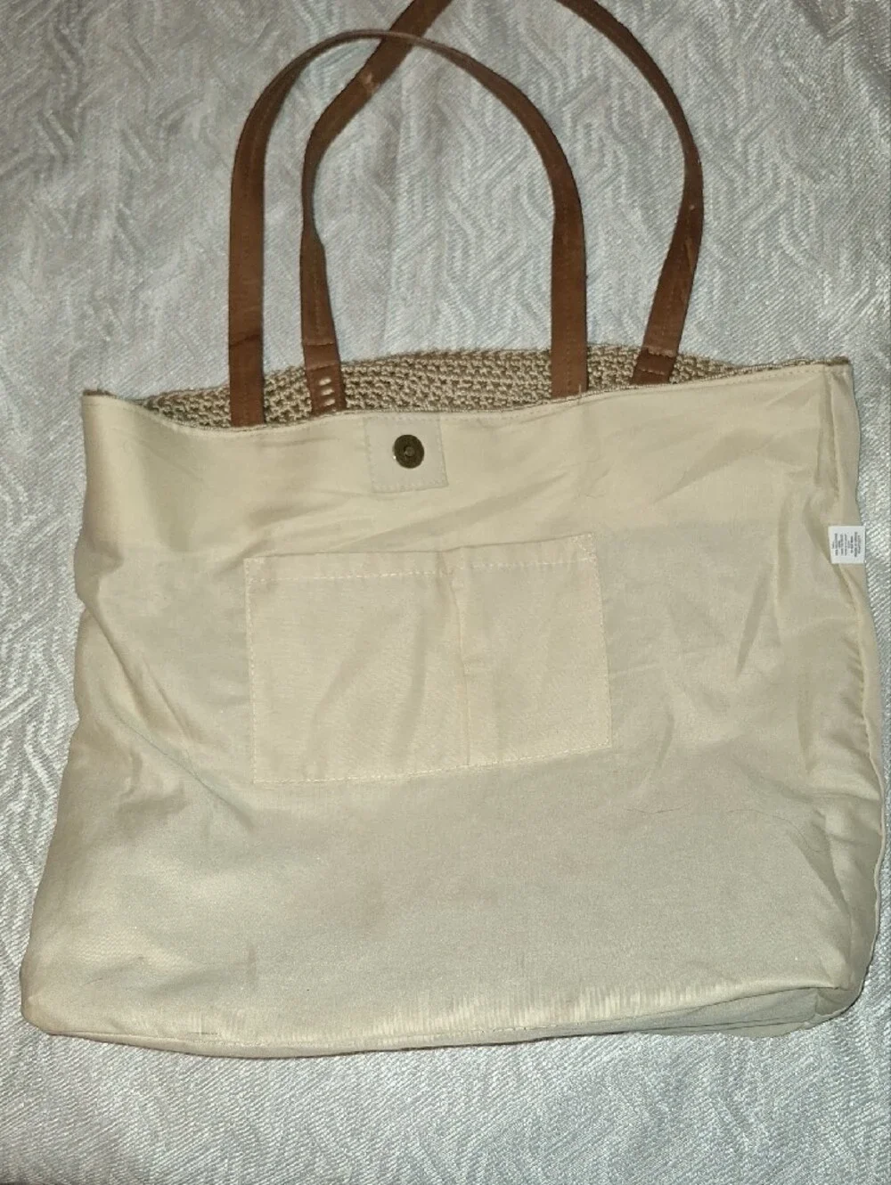 SONOMA Natural Woven Tote with Brown Handles